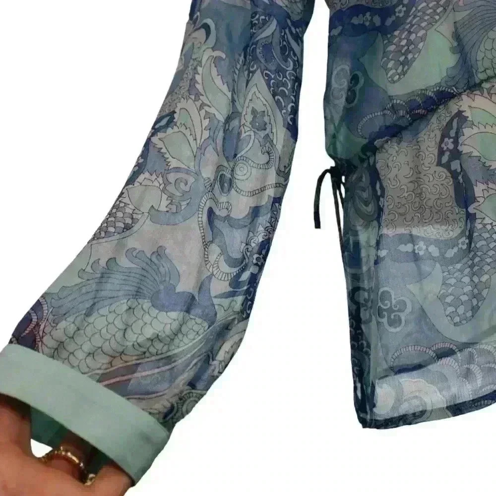 J.McLaughlin Sheer Paisley Tunic Style Top Drawstring Waist Size 8 - Picture 14 of 16